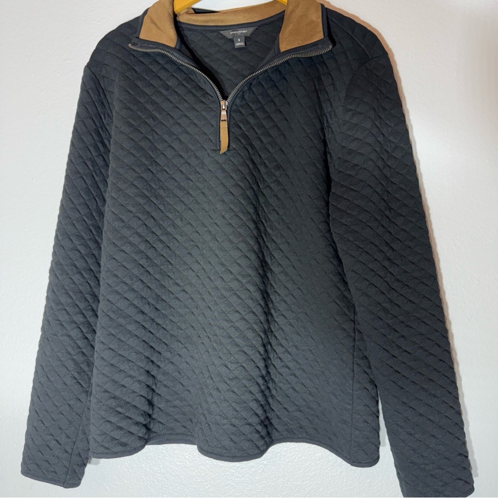 Banana Republic Sweater Small Black Quilted 1/2 Zip Mock Neck Pullover